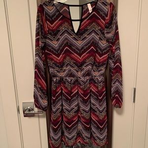 Printed Long Sleeve Dress with Small Cutout in Front
